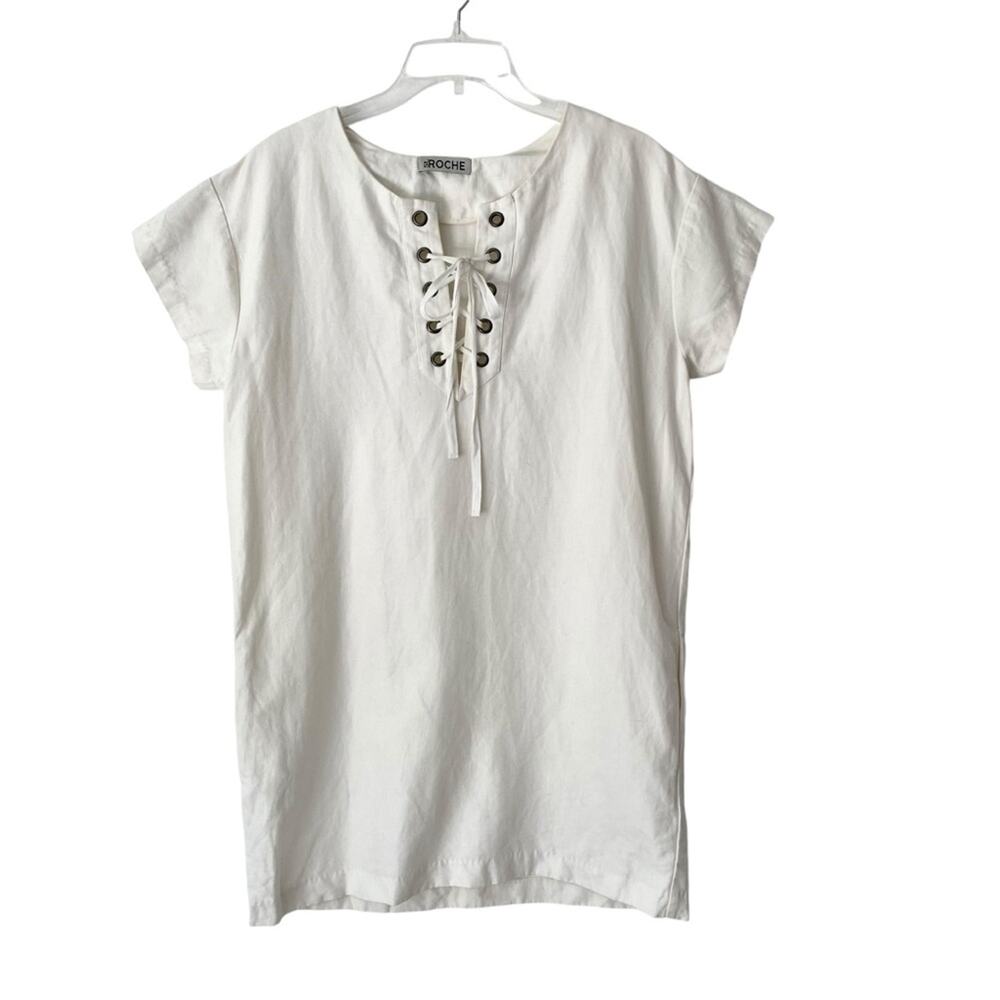 St. Roche Danny Cream Linen Blend Dress with pockets size XS Lace Up